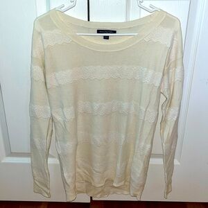 Cream sweater with lace stripes